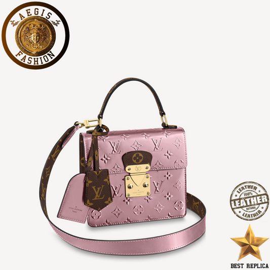 Replica-2020-louis-vuitton-spring-street-handbag-monogram-vernis-leather-with-monogram-canvas-metallic-pale-pink-Aegis-fashion