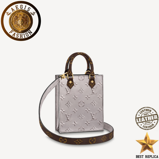 Replica-2020-louis-vuitton-petit-sac-plat-monogram-vernis-leather-metallic-taupe-grey-handbag-Aegis-fashion
