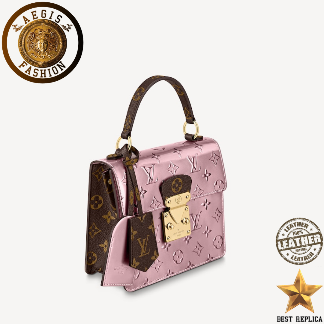 Replica-2020-louis-vuitton-spring-street-handbag-monogram-vernis-leather-with-monogram-canvas-metallic-pale-pink-Aegis-fashion