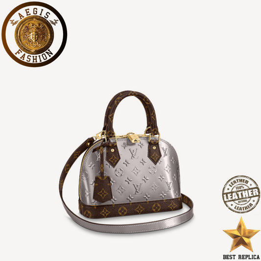 Replica-2020-louis-vuitton-alma-bb-monogram-vernis-leather-metallic-taupe-grey-handbag-aegis-fashion