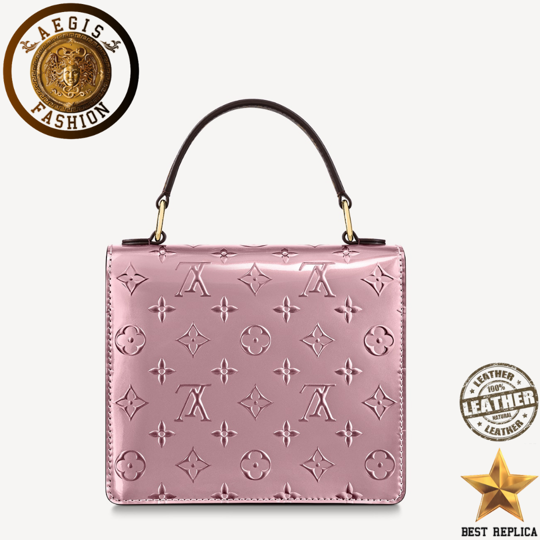 Replica-2020-louis-vuitton-spring-street-handbag-monogram-vernis-leather-with-monogram-canvas-metallic-pale-pink-Aegis-fashion