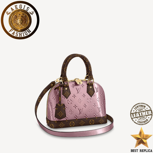 Replica-2020-louis-vuitton-alma-bb-monogram-vernis-leather-metallic-pale-pink-handbag-Aegis-fashion