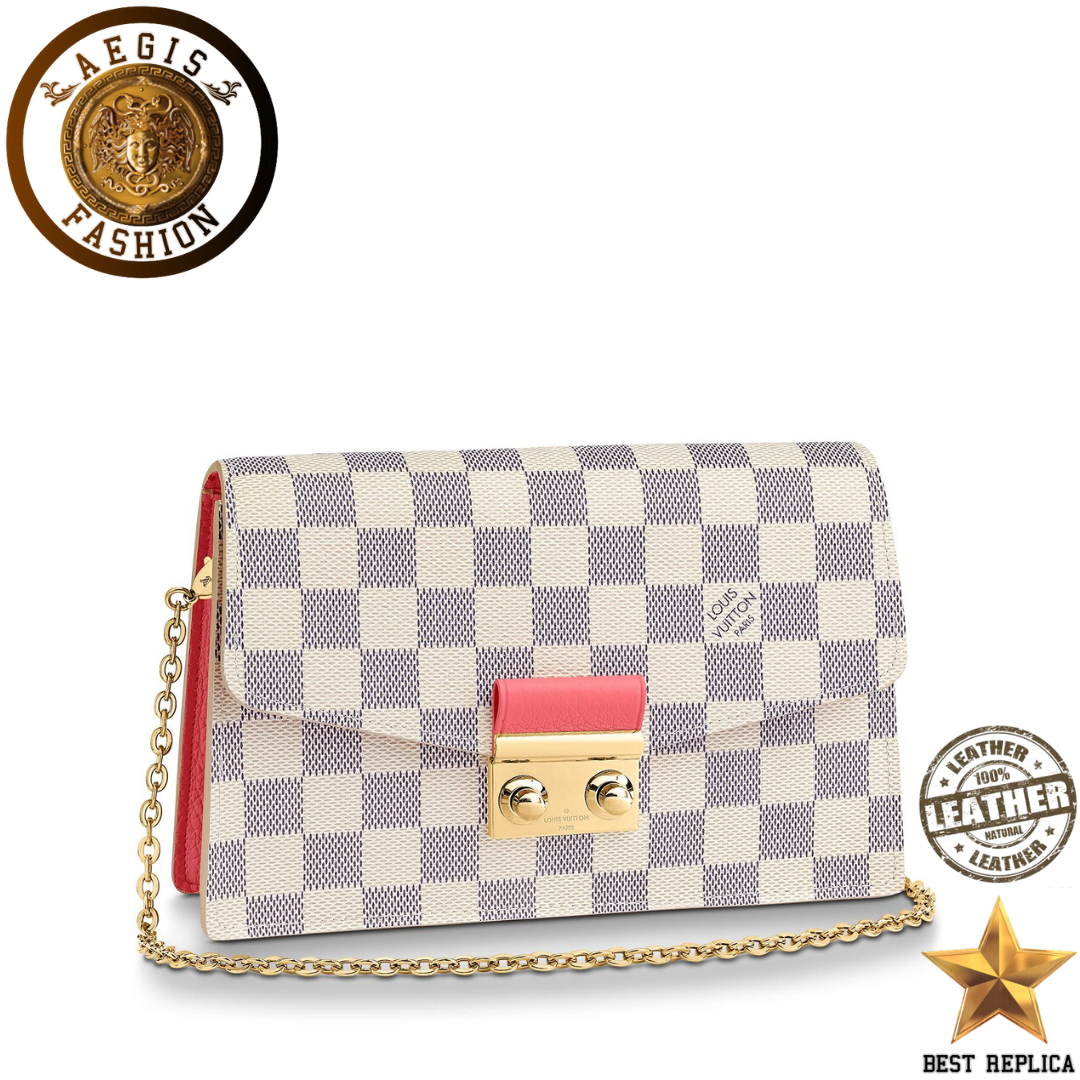 replica-louis-vuitton-croisette-chain-damier-azur-canvas-rose-papaye-pink-wallet-aegis-fashion