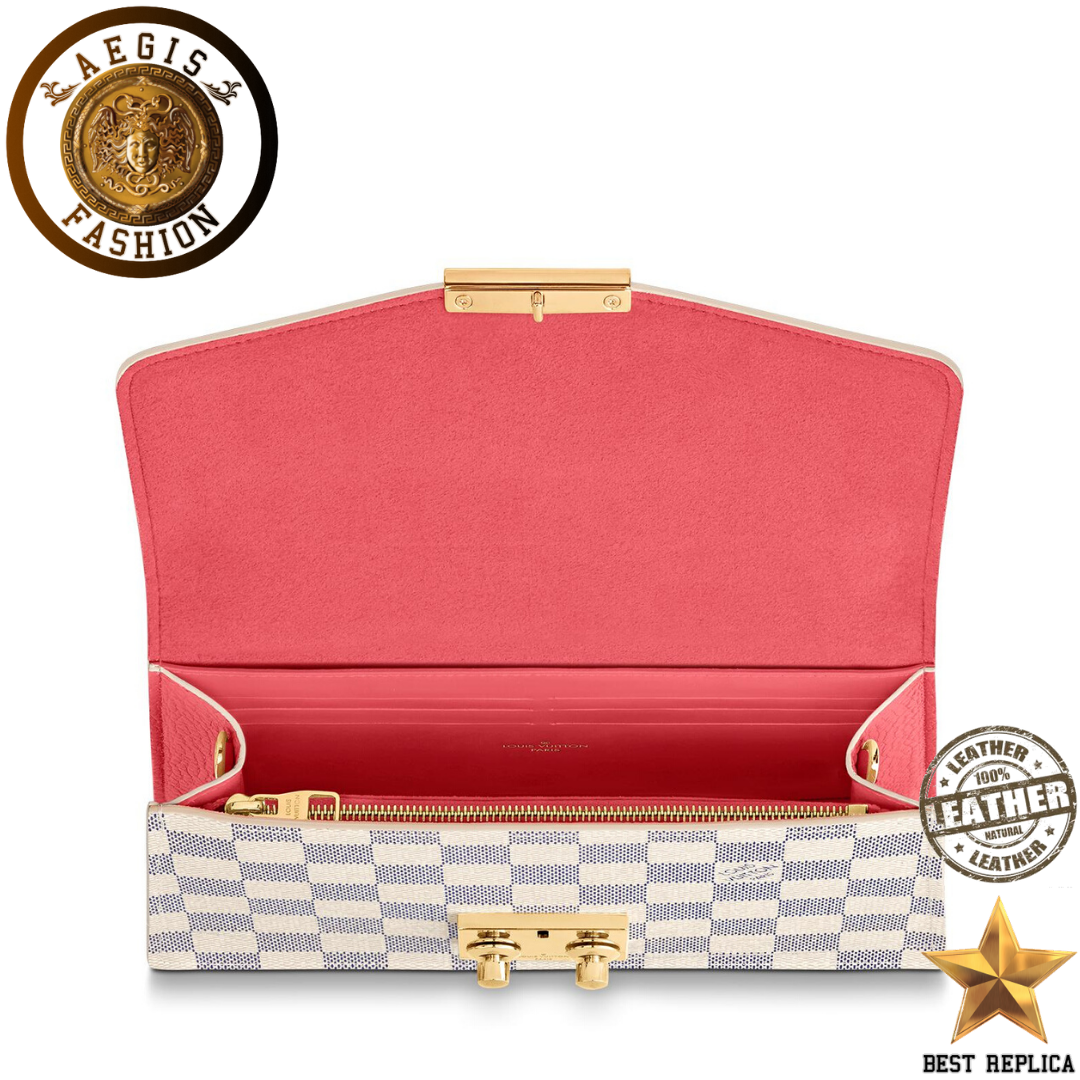 replica-louis-vuitton-croisette-chain-damier-azur-canvas-rose-papaye-pink-wallet-aegis-fashion