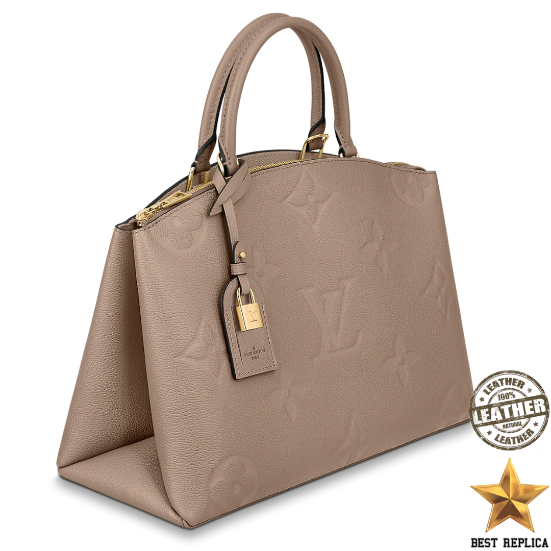 replica-louis-vuitton-m45833-grand-palais-tourterelle-gray-monogram-empreinte-handbag-aegis-luxury