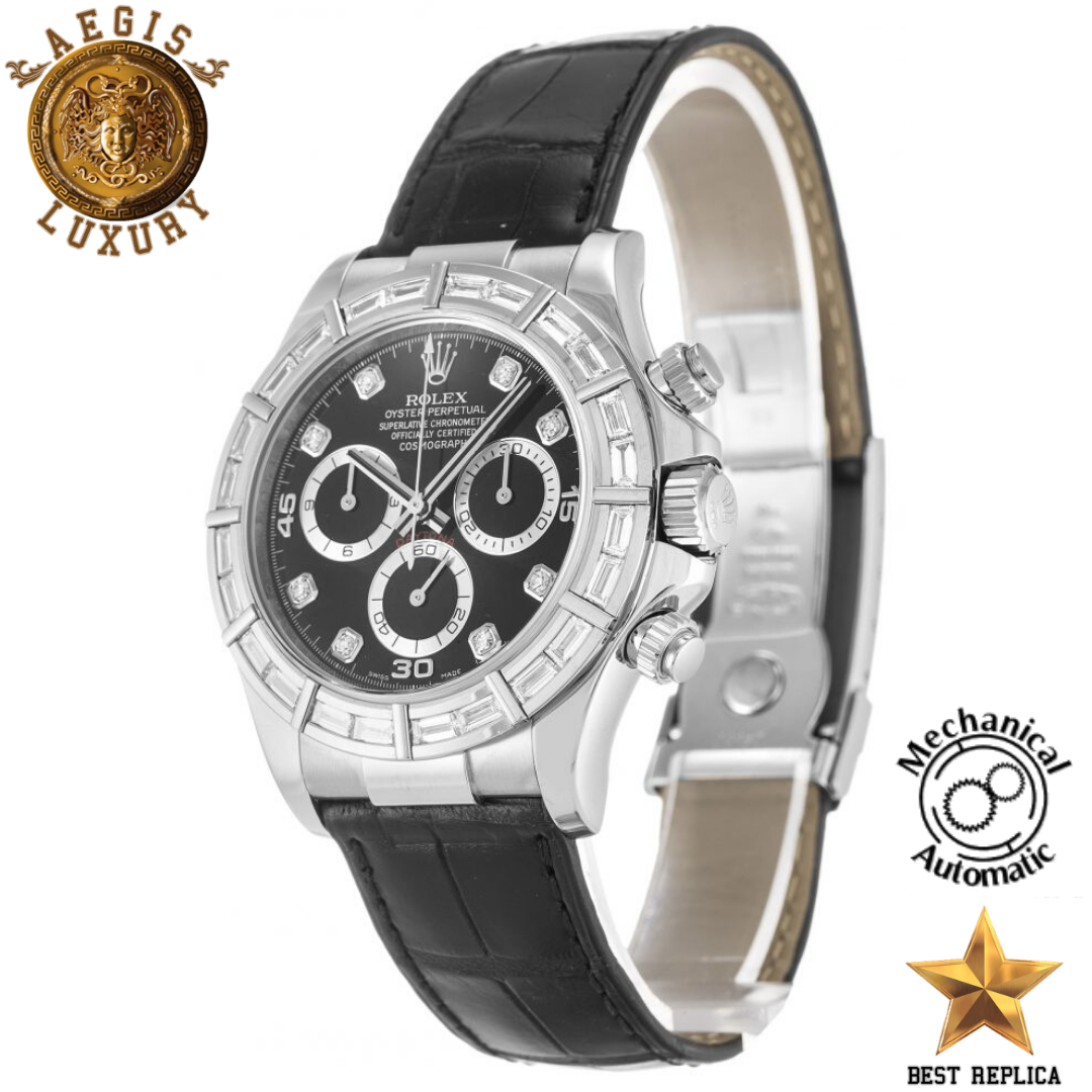 replica-rolex-cosmograph-white-gold-set-with-diamonds-case-black-and-diamond-dial-black-leather-strap-aegis-fashion