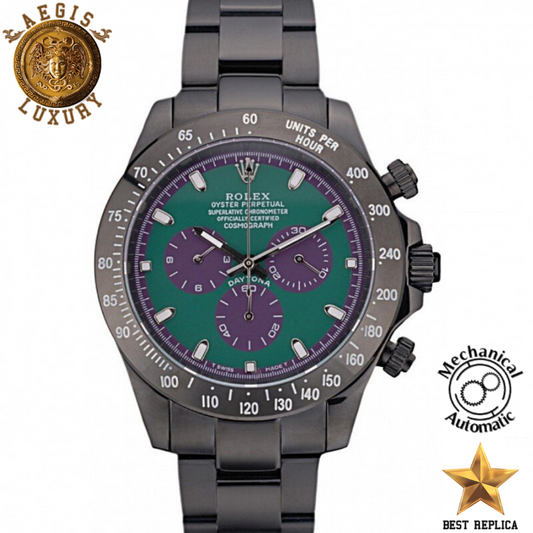 replica-rolex-daytona-black-ion-plated-tachymeter-black-stainless-steel-bracelet-green-dial-aegis-fashion
