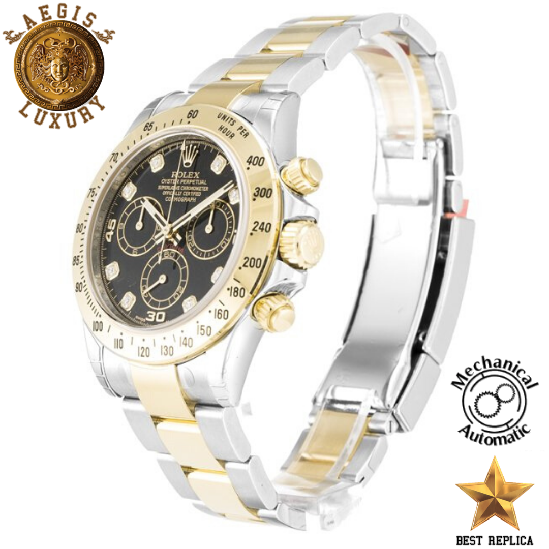 replica-rolex-daytona-gold-bezel-black-dial-stainless-steel-gold-silver-bracelet-aegis-fashion