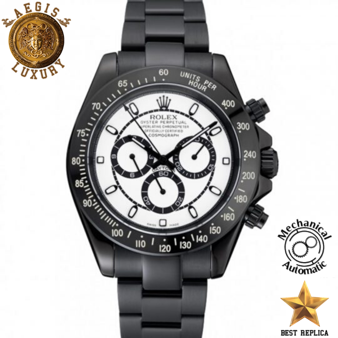 replica-rolex-daytona-ion-plated-bezel-with-tachymeter-black-stainless-steel-bracelet-white-aegis-fashion