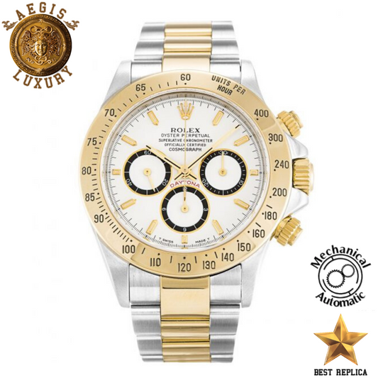 replica-rolex-daytona-yellow-gold-bezel-white-black-dial-stainless-steel-case-silver-yellow-gold-bracelet-aegis-fashion