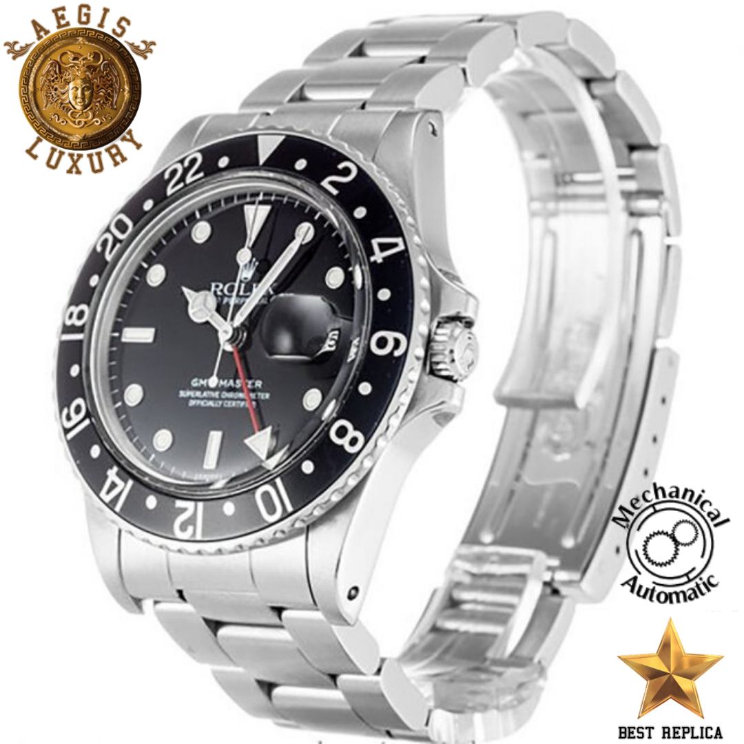 Rolex GMT-MASTER II Black Dial Silver Strap #4126