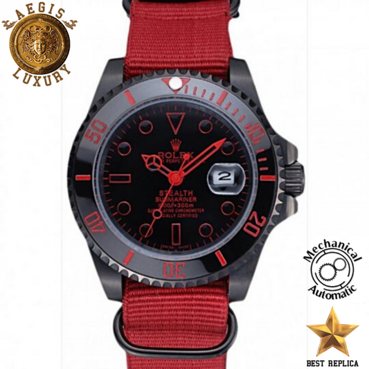 replica-rolex-oyster-perpetual-submariner-stealth-red-strap-aegis-fashion