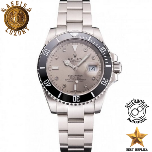 replica-rolex-oyster-perpetual-submariner-silver-dial-black-case-silver-bracelet-aegis-fashion