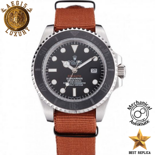 replica-rolex-oyster-perpetual-submariner-stealth-black-dial-black-case-brown-bracelet-aegis-fashion