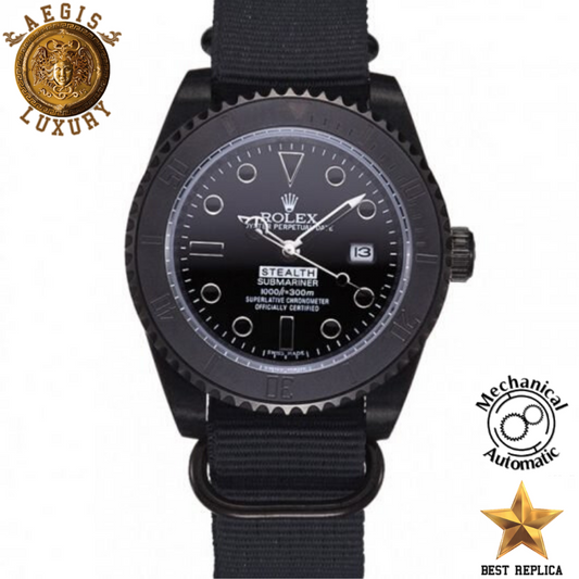 replica-rolex-oyster-perpetual-submariner-stealth-black-strap-aegis-fashion