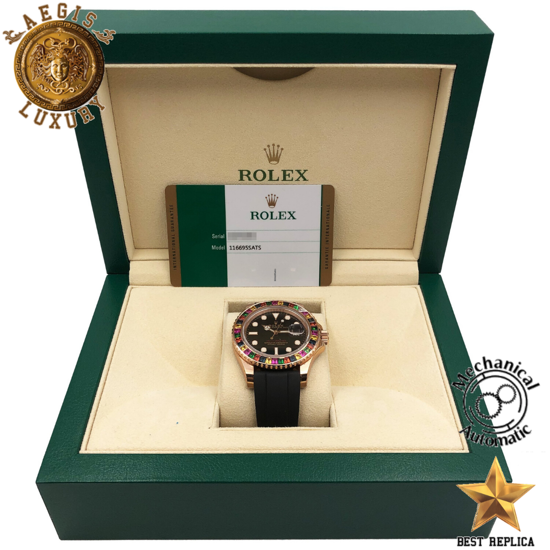 replica-rolex-yacht-master-rose-gold-rainbow-gem-set-bezel-rubber-strap-aegis-fashion