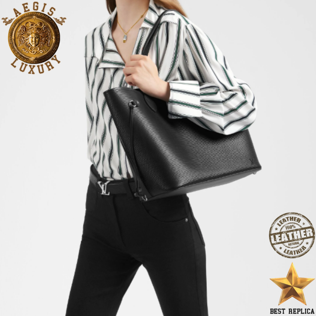 replica lv neverfull mm black epi leather luxury handbag timeless designer accessory buvola