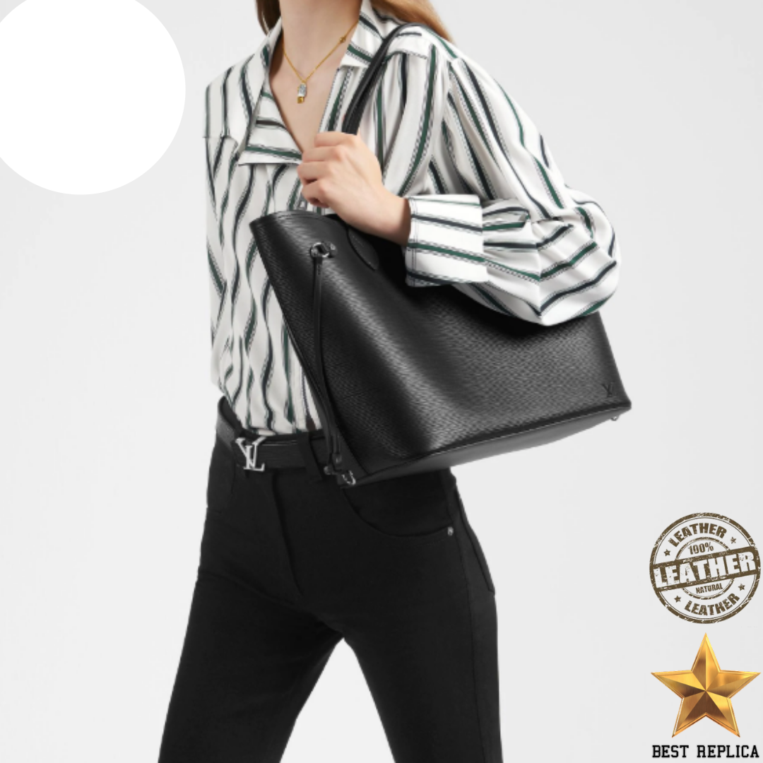 replica lv neverfull mm black epi leather luxury handbag timeless designer accessory buvola