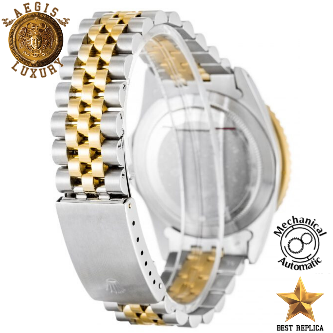 replica rolex gmt master ii black dial stainless steel gold watch buvola