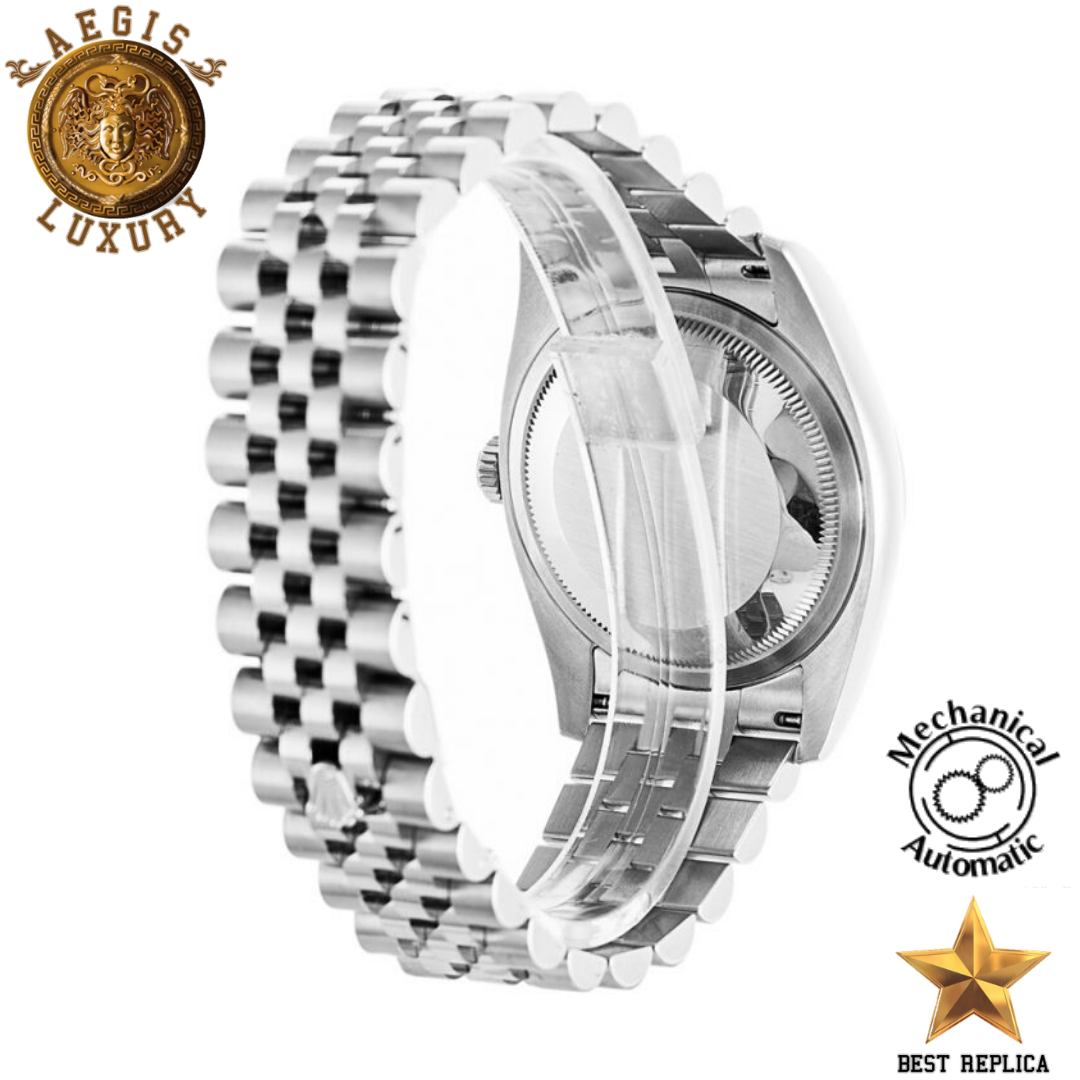 replica rolex oyster perpetual datejust silver stainless steel jubilee luxury watch side profile