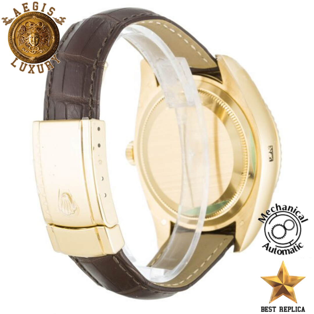 replica rolex sky dweller stainless steel yellow gold luxury watch side profile