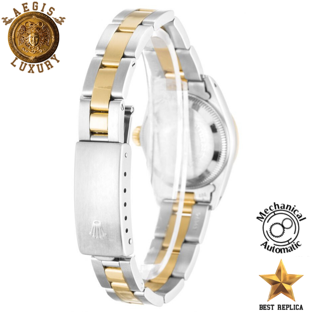 replica rolex women oyster perpetual silver yellow gold stainless steel luxury watch side profile