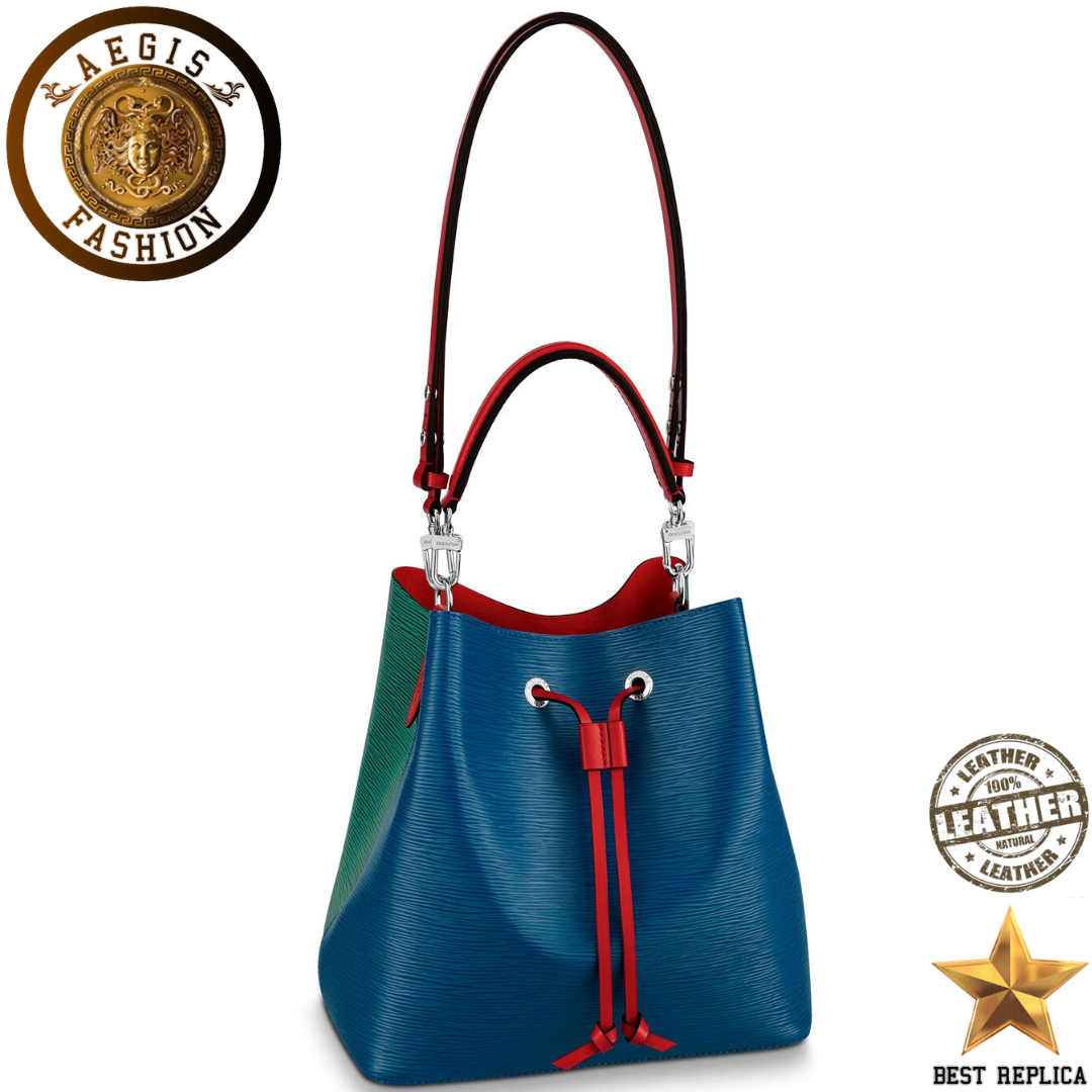 replica-louis-vuitton-neonoe-mm-bucket-epi-leather-bleu-roi-blue-emeraude-green-scarlet-red-handbag-aegis-fashion