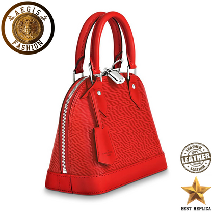 replica epi leather coquelicot red louis vuitton alma bb premium designer handbag buvola