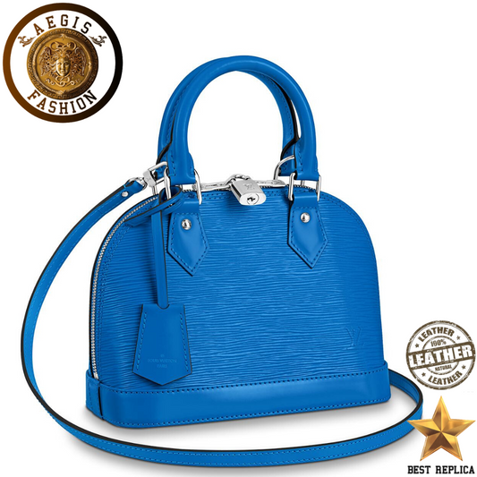 replica louis vuitton alma bb epi leather lazuli blue luxury designer mini handbag buvola