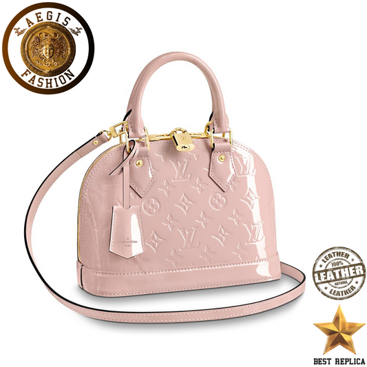replica louis vuitton alma bb monogram vernis rose ballerine pink luxury designer mini handbag buvola