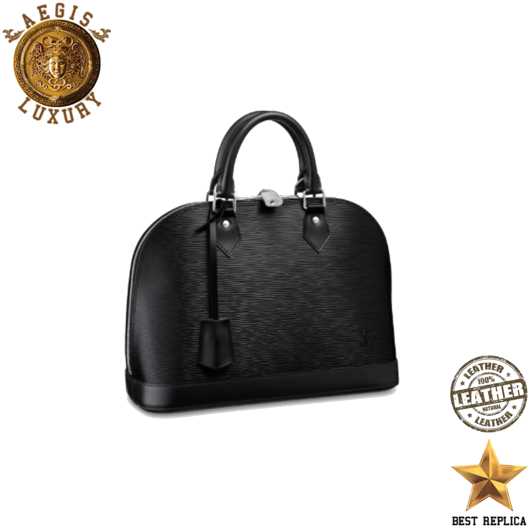 replica louis vuitton alma pm epi leather black luxury designer structured handbag buvola