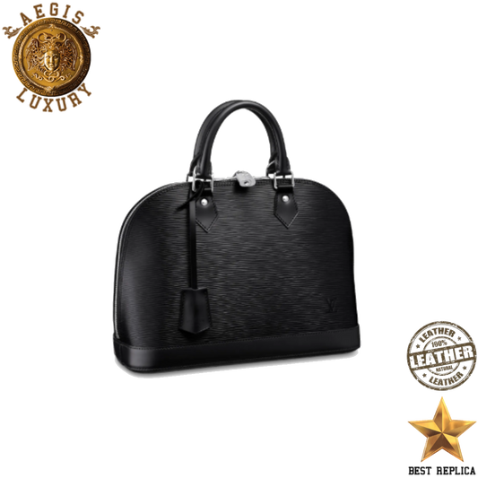replica louis vuitton alma pm epi leather black luxury designer structured handbag buvola