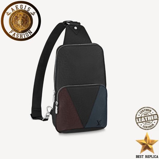 replica louis vuitton avenue sling bag taiga leather black luxury designer bag buvola