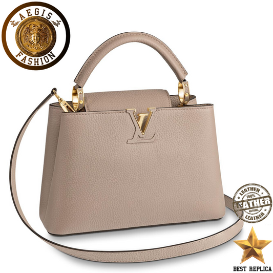 replica louis vuitton capucines bb taurillon leather galet gray luxury designer handbag buvola
