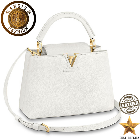 replica louis vuitton capucines bb taurillon leather snow white luxury designer handbag buvola