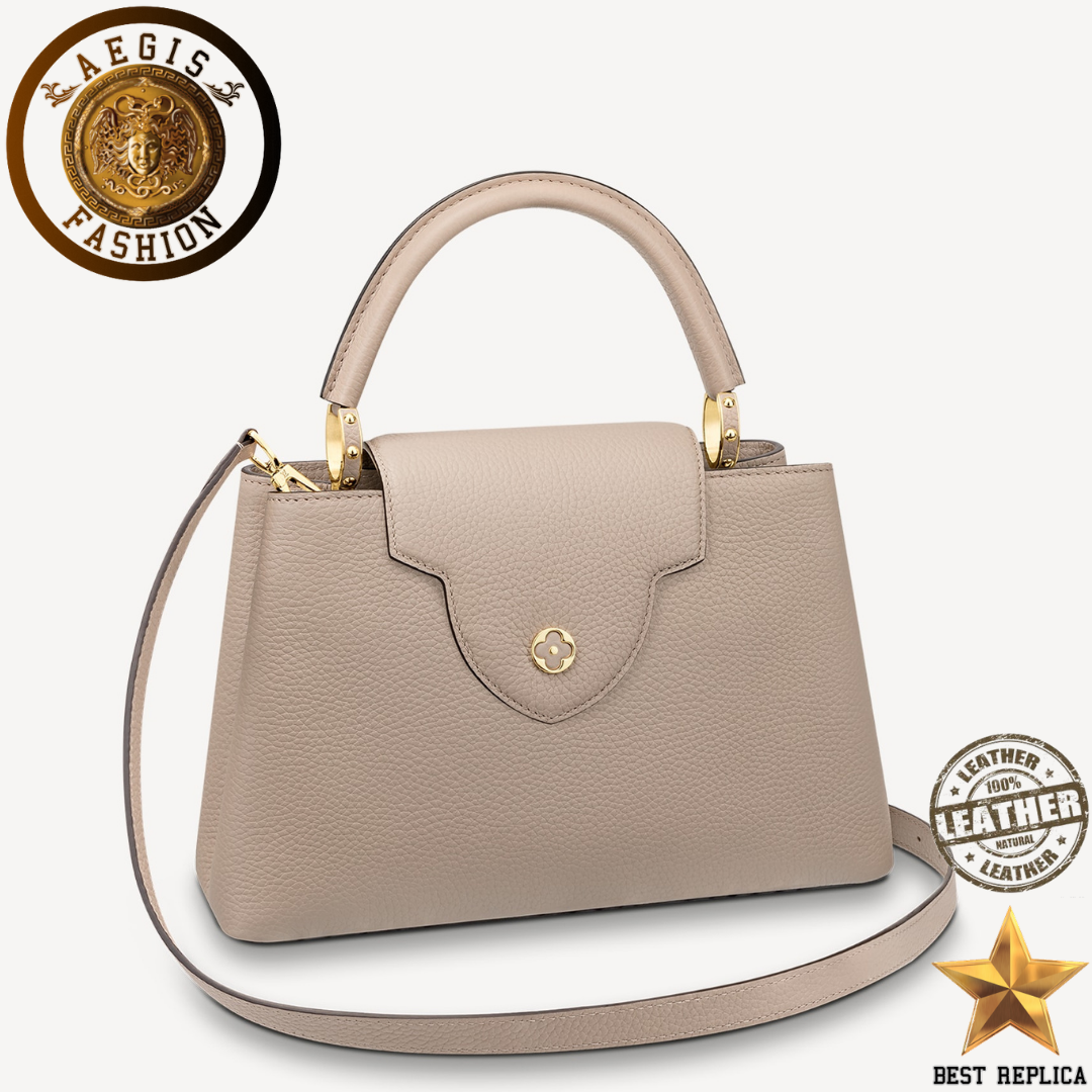 replica louis vuitton capucines pm galet gray structured luxury handbag buvola