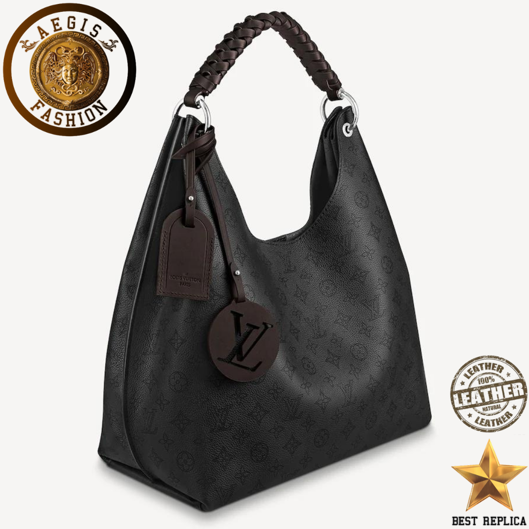 replica louis vuitton carmel hobo mahina black perforated leather premium designer bag buvola
