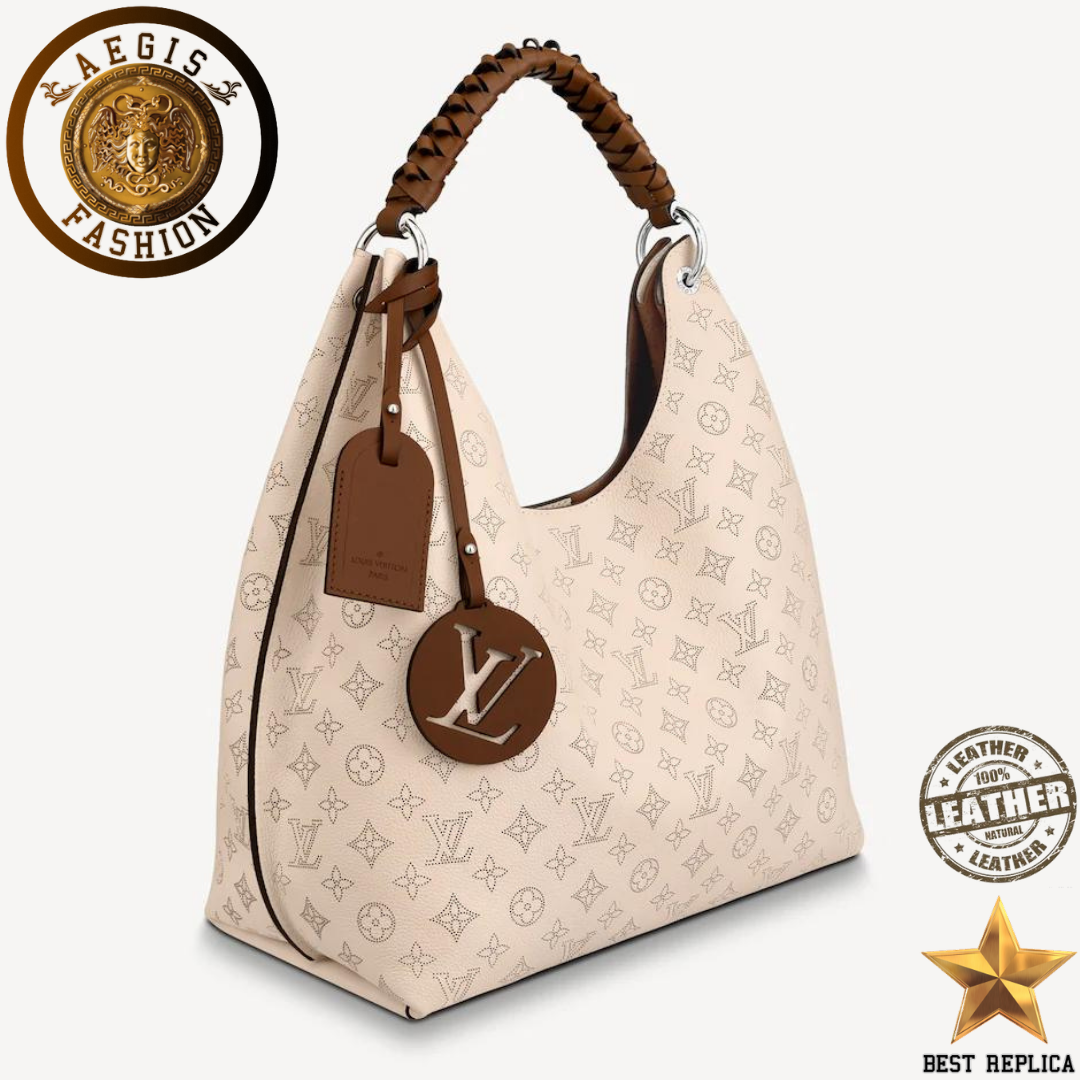 replica louis vuitton carmel hobo mahina creme beige perforated leather premium designer bag buvola