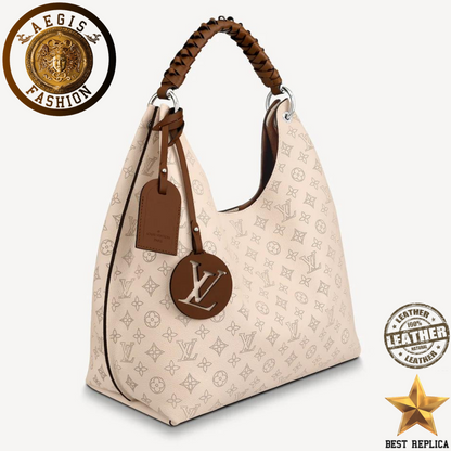 replica louis vuitton carmel hobo mahina creme beige perforated leather premium designer bag buvola
