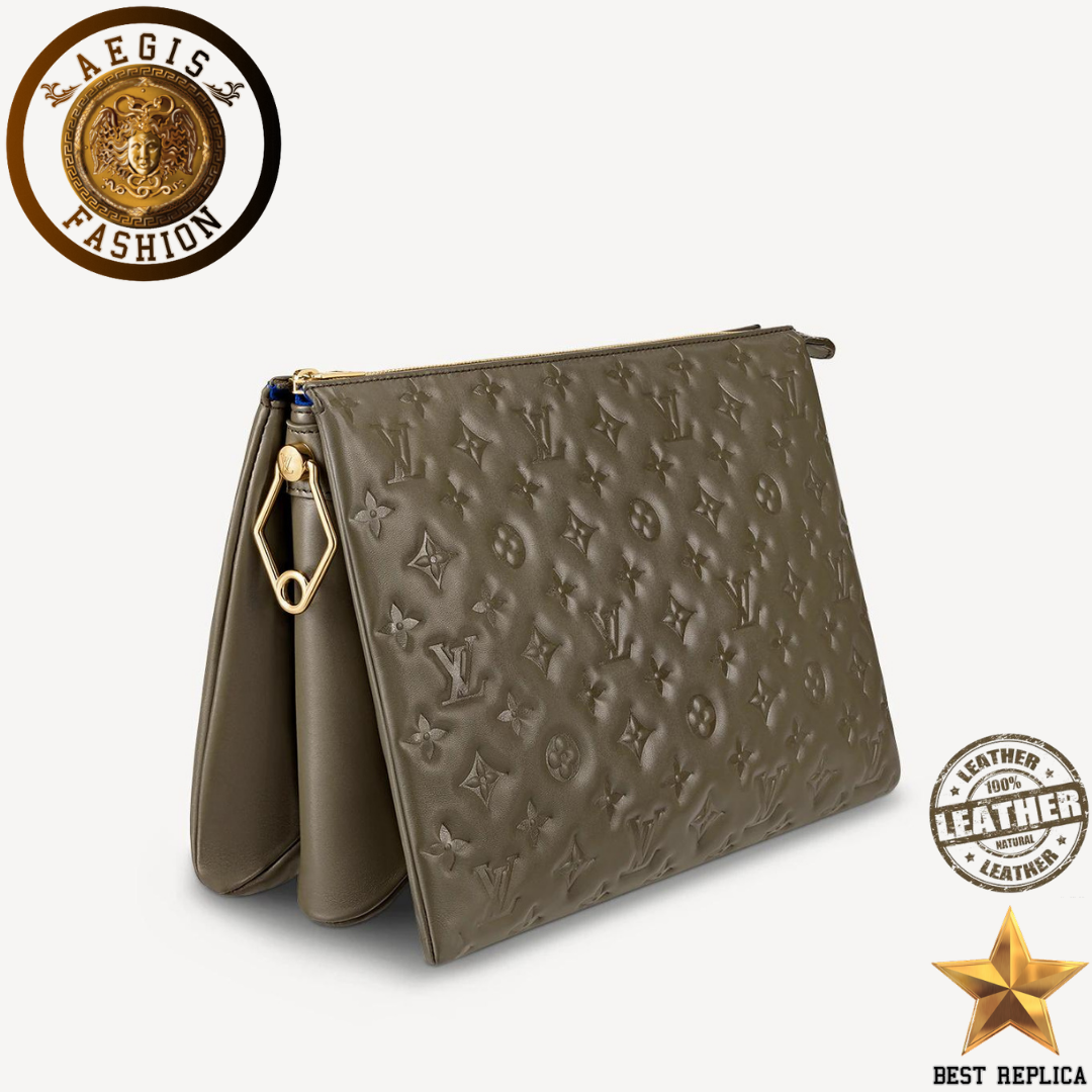 replica louis vuitton coussin mm khaki green monogram embossed leather premium designer handbag buvola