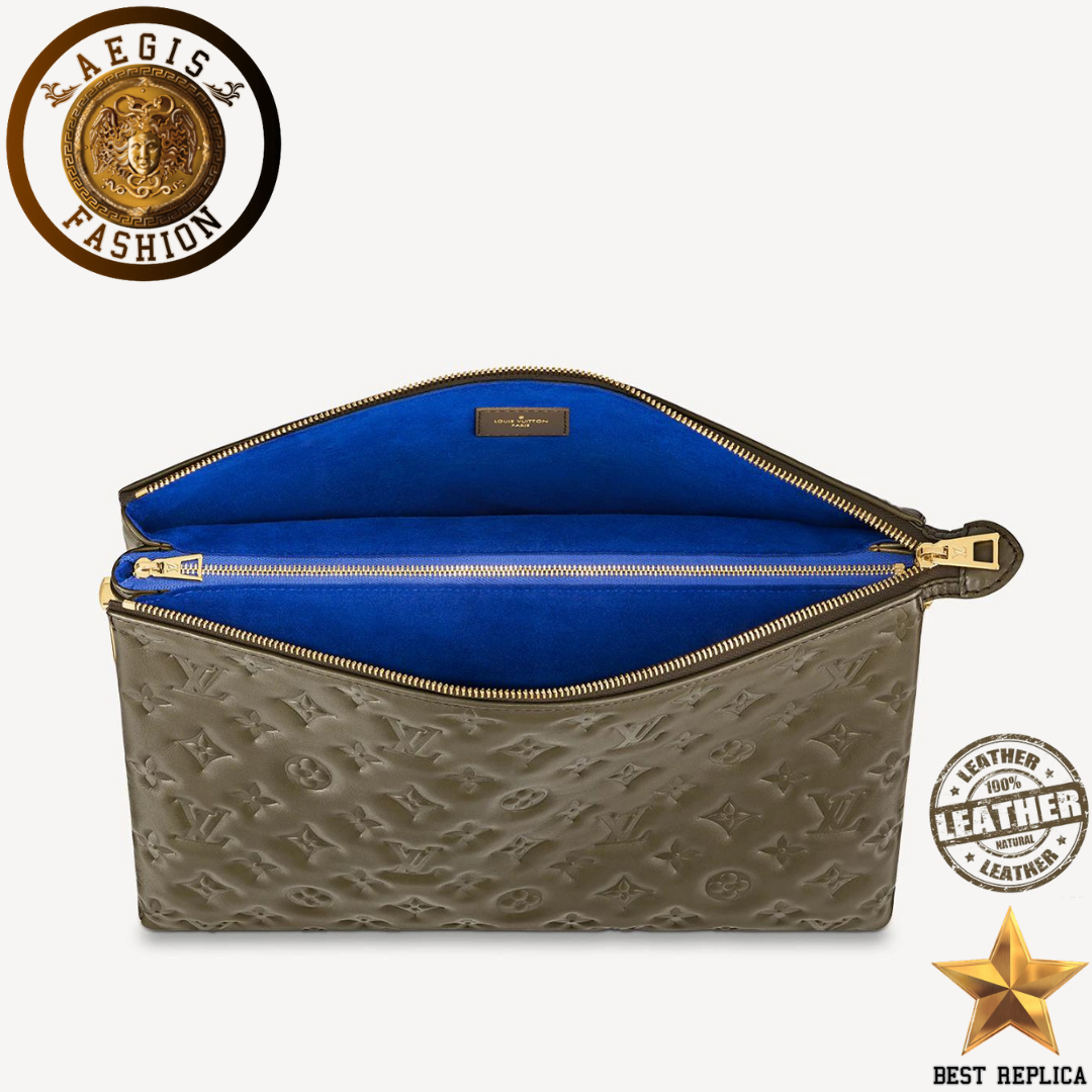 replica louis vuitton coussin mm khaki green padded leather luxury shoulder bag buvola