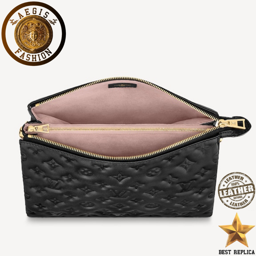 replica louis vuitton coussin pm black padded leather luxury shoulder bag buvola