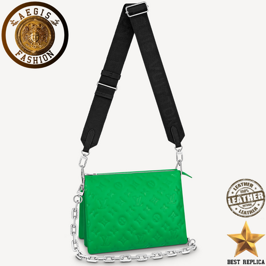 replica louis vuitton coussin pm neon green luxury designer shoulder bag buvola
