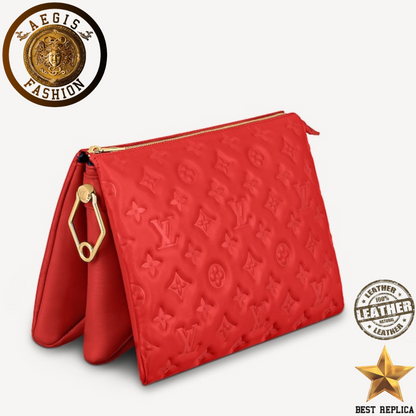 replica louis vuitton coussin pm red monogram embossed leather premium designer handbag buvola