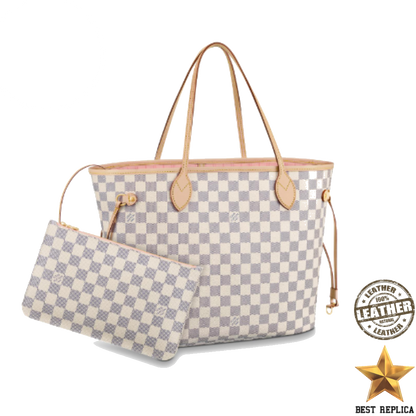 replica louis vuitton damier azur neverfull mm rose ballerine luxury designer tote bag buvola