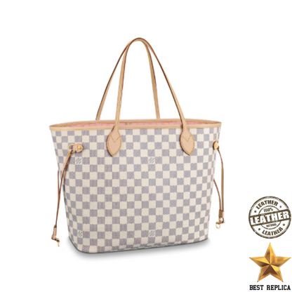 replica lv damier azur canvas neverfull mm rose ballerine premium designer tote bag buvola