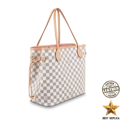 replica louis vuitton neverfull mm rose ballerine damier azur canvas iconic luxury bag elegant style buvola