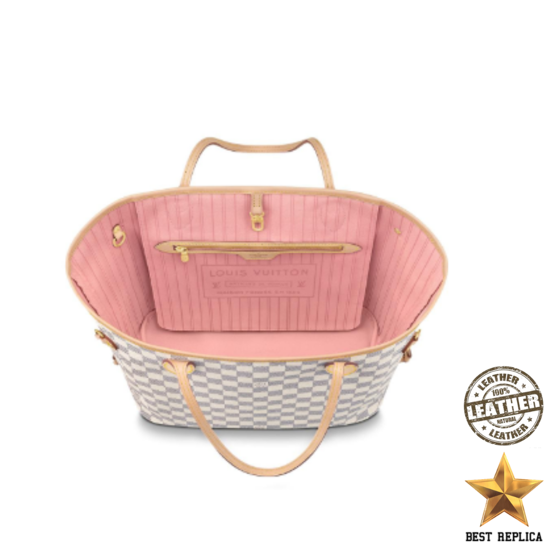 replica damier azur canvas neverfull mm rose ballerine louis vuitton luxury everyday tote premium design buvola