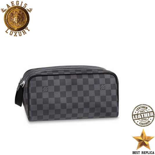 replica louis vuitton dopp kit toilet pouch damier graphite canvas luxury designer travel accessory buvola