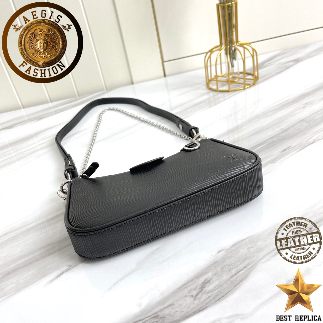 replica black leather louis vuitton easy pouch on strap designer handbag buvola